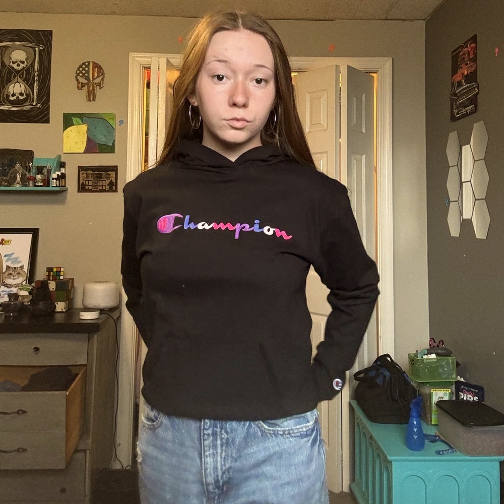 Black champion hoodie, never worn out very good condition,